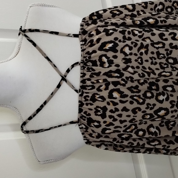 entro women's small leopard print criss cross off shoulder dress long sleeve - Picture 2 of 9